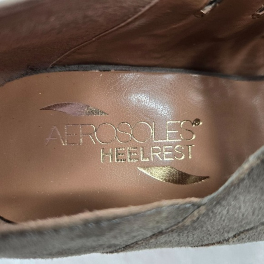 Aerosoles Peep Toe Ankle Bootie Sz 7.5 Dark Green Suede Strappy Heeled Shoe Boot - Picture 10 of 12